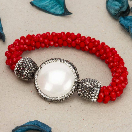 Arihant Red & Off-White Beaded & Stone-Stu...