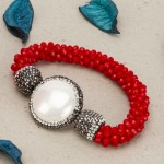 Arihant Red & Off-White Beaded & Stone-Studded Elasticated Bracelet 17166