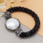Arihant Black & Off-White Beaded & Stone-Studded Elasticated Bracelet 17168