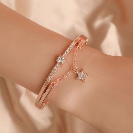Arihant Rose Gold Plated Star inspired Stone Studded Korean Bracelet For Women and Girls