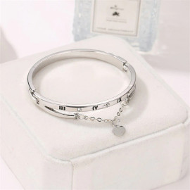 Arihant Silver Plated Roman Numbers engraved Stone Studded Korean Bracelet For Women and Girls