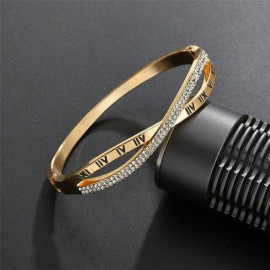 Arihant Gold Plated Roman Numbers engraved Stone Studded Korean Bracelet For Women and Girls