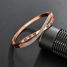 Arihant Rose Gold Plated Roman Numbers engraved Stone Studded Korean Bracelet For Women and Girls