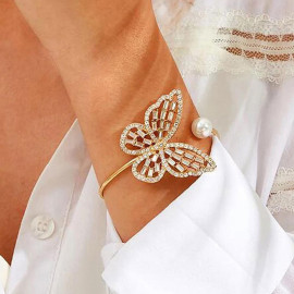 Arihant Gold Plated Butterfly inspired Stone Studded Korean Cuff Bracelet For Women and Girls