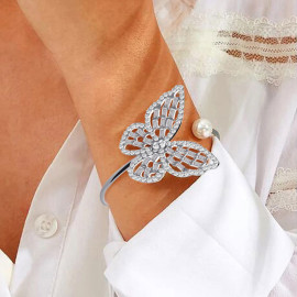 Arihant Silver Plated Butterfly inspired Stone Studded Korean Cuff Bracelet For Women and Girls