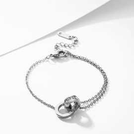 Arihant Stainless Steel Silver Plated CZ Studded Anti Tarnish Roman Numerals Bracelet