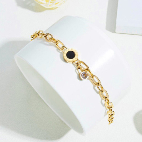 Arihant Stainless Steel Gold Plated CZ Studded Roman Numerals Contemporary Bracelet