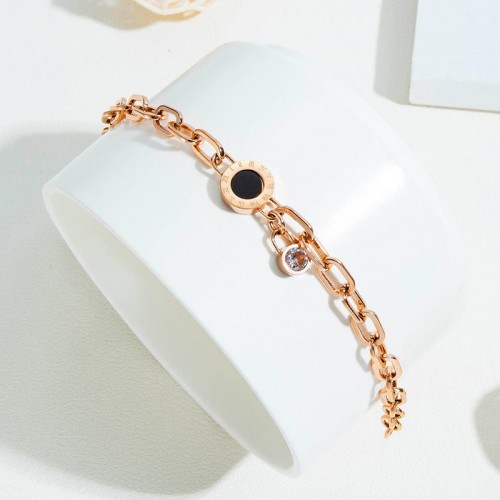 Arihant Stainless Steel Rose Gold Plated CZ Studded Roman Numerals Contemporary Bracelet