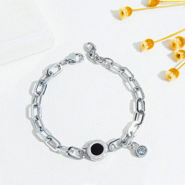 Arihant Stainless Steel Silver Plated CZ Studded Anti Tarnish Roman Numerals Bracelet