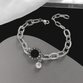 Arihant Stainless Steel Silver Plated CZ Studded Anti Tarnish Roman Numerals Bracelet