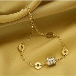 Arihant Stainless Steel Gold Plated CZ Studded Spherical Linked Loops Contemporary Bracelet