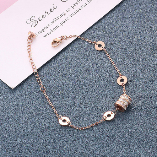 Arihant Stainless Steel Rose Gold Plated CZ Spherical Linked Loops Contemporary Bracelet