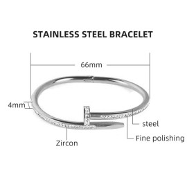 Arihant Silver Plated Stainless Steel Anti Tarnish AD Studded Nail Bracelet