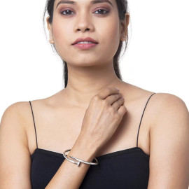 Arihant Silver Plated Stainless Steel Anti Tarnish AD Studded Nail Bracelet
