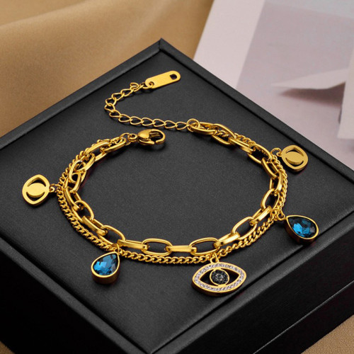 Arihant Gold Plated Stainless Steel Anti Tarnish Crystal Studded Evil Eye Bracelet