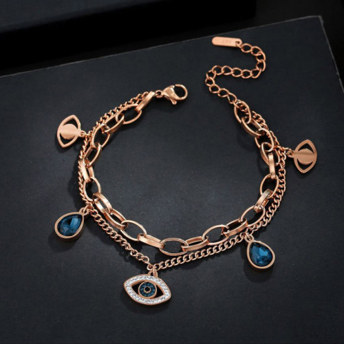 Arihant Rose Gold Plated Stainless Steel Anti Tarnish Crystal Studded Evil Eye Bracelet