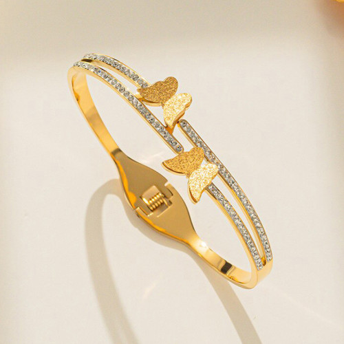 Arihant Stainless Steel Gold Plated Butterfly inspired American Diamond Studded Bracelet