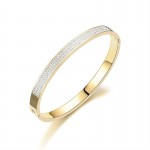 Arihant Stainless Steel Gold Plated Triple Lines American Diamond Studded Contemporary Bracelet