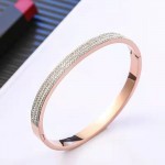 Arihant Stainless Steel Rose Gold Plated Triple Lines American Diamond Studded Contemporary Bracelet