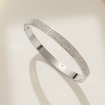Arihant Stainless Steel Silver Plated Triple Lines American Diamond Studded Contemporary Bracelet