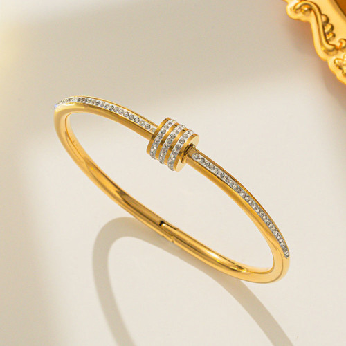 Arihant Stainless Steel Gold Plated American Diamond Studded Bangle Style Bracelet