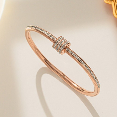 Arihant Stainless Steel Rose Gold Plated American Diamond Studded Bangle Style Bracelet