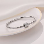 Arihant Stainless Steel Silver Plated American Diamond Studded Bangle Style Bracelet