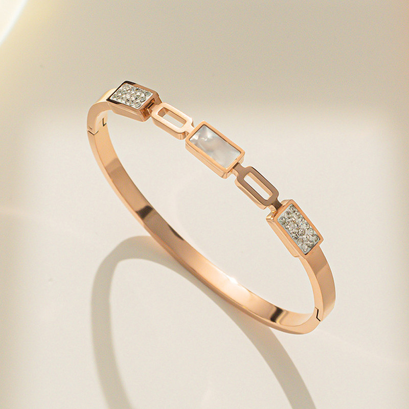 Arihant Stainless Steel Rose Gold Plated Mother Of Pearls Geometric Bracelet