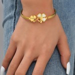 Arihant Stainless Steel Gold Plated Mother Of Pearls Dual Flower Openable Floral Bracelet