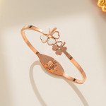 Arihant Stainless Steel Rose Gold Plated Mother Of Pearls Dual Flower Openable Floral Bracelet