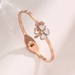 Arihant Stainless Steel Rose Gold Plated Mother Of Pearls Dual Flower Openable Floral Bracelet