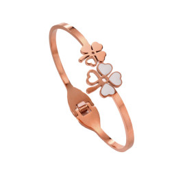 Arihant Stainless Steel Rose Gold Plated Mother Of Pearls Dual Flower Openable Floral Bracelet