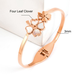 Arihant Stainless Steel Rose Gold Plated Mother Of Pearls Dual Flower Openable Floral Bracelet