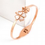 Arihant Stainless Steel Rose Gold Plated Mother Of Pearls Dual Flower Openable Floral Bracelet