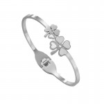 Arihant Stainless Steel Silver Plated Mother Of Pearls Dual Flower Openable Floral Bracelet