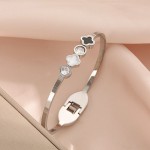 Arihant Stainless Steel Silver Plated Mother Of Pearls Leaf Clover Bracelet