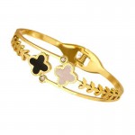Arihant Stainless Steel Gold Plated Mother Of Pearls Two Clover Leaf Irish Design Bracelet
