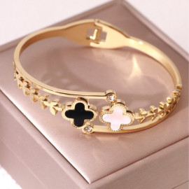 Arihant Stainless Steel Gold Plated Mother Of Pearls Two Clover Leaf Irish Design Bracelet