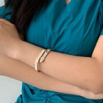 Arihant Stainless Steel Gold Plated Mother Of Pearl Snake Styled AD Studded Bracelet