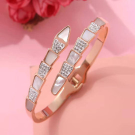 Arihant Stainless Steel Rose Gold Plated Mother Of Pearl Snake Styled AD Studded Bracelet