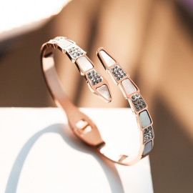 Arihant Stainless Steel Rose Gold Plated Mother Of Pearl Snake Styled AD Studded Bracelet