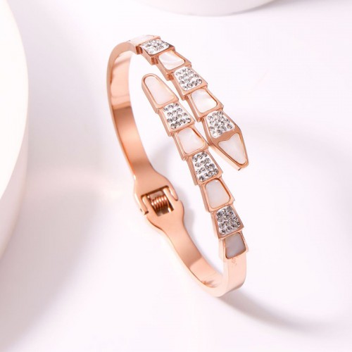Arihant Stainless Steel Rose Gold Plated Mother Of Pearl Snake Styled AD Studded Bracelet
