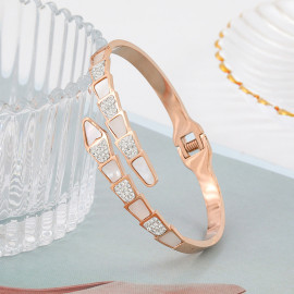 Arihant Stainless Steel Rose Gold Plated Mother Of Pearl Snake Styled AD Studded Bracelet