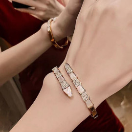 Arihant Stainless Steel Rose Gold Plated Mother Of Pearl Snake Styled AD Studded Bracelet