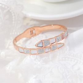Arihant Stainless Steel Rose Gold Plated Mother Of Pearl Snake Styled AD Studded Bracelet
