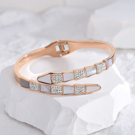 Arihant Stainless Steel Rose Gold Plated Mother Of Pearl Snake Styled AD Studded Bracelet