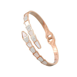 Arihant Stainless Steel Rose Gold Plated Mother Of Pearl Snake Styled AD Studded Bracelet