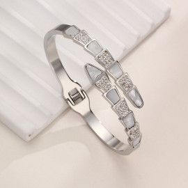 Arihant Stainless Steel Silver Plated Mother Of Pearl Snake Styled AD Studded Bracelet
