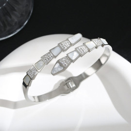 Arihant Stainless Steel Silver Plated Mother Of Pearl Snake Styled AD Studded Bracelet