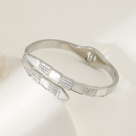 Arihant Stainless Steel Silver Plated Mother Of Pearl Snake Styled AD Studded Bracelet